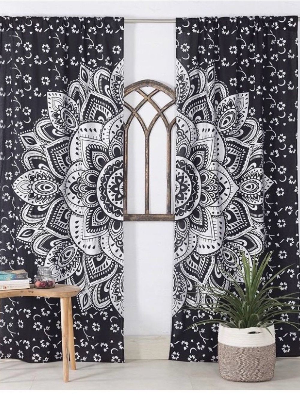 Black & White Mandala Curtain Panel - Home Wall Decor